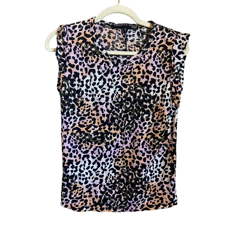 Veronica Beard Jeans Lavender Leopard Print Pima Cotton Muscle Tank Top XS